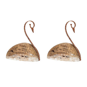 2PK Small Swan Indoor/Outdoor Timber Home/Garden Decor Sculpture 18.5x16.5x7.5cm