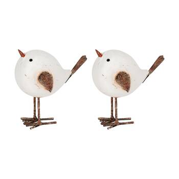 2PK Timber White Bird Indoor/Outdoor Home Decor Ornament Figurine 10.7x9x6cm