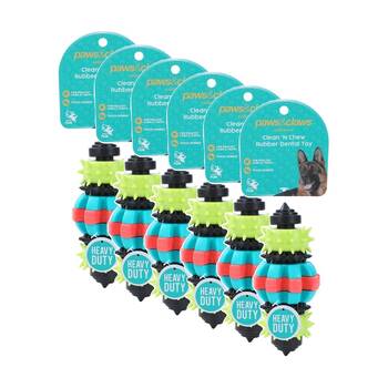 6x Paws And Claws Clean N Chew TPR Heavy Duty Rubber Dental Dog Toy 17cm Assorted