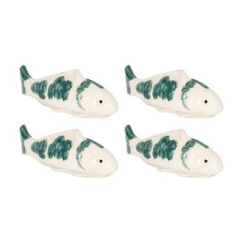 4PK Floating Koi Fish Decorative Ceramic Pond Ornament Green 11.4cm