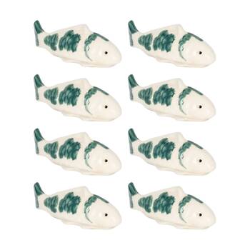 8PK Floating Koi Fish Decorative Ceramic Pond Ornament Green 11.4cm