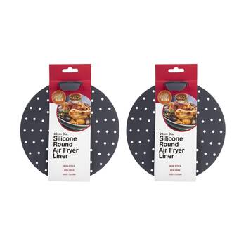 2PK Daily Bake Non-Stick Round Silicone Air Fryer Liner 22cm Diameter Charcoal