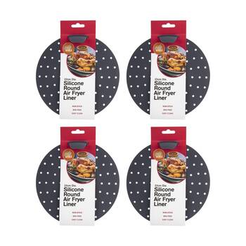 4PK Daily Bake Non-Stick Round Silicone Air Fryer Liner 22cm Diameter Charcoal