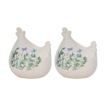 2PK Butterfly Chicken Ceramic Decorative Garden Decor Ornament Blue
