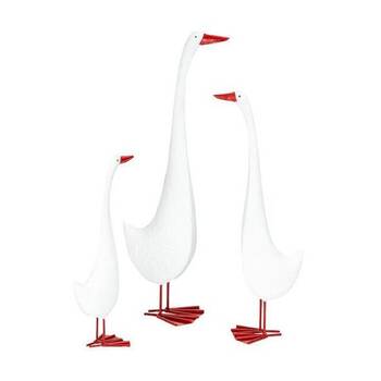 Ducks Tall Metal Garden Ornament Decorative Set White and Red