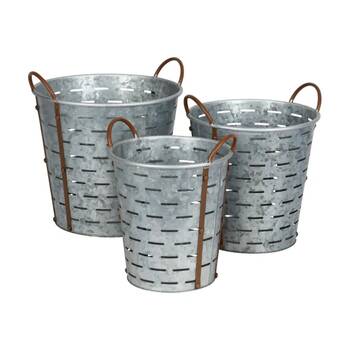 3pc Olive Metal Decorative Plant Pots Set Indoor Outdoor