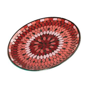 Red Mosaic Bird Bath Bowl Outdoor Functional Garden Decor