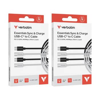 2x 2pc Verbatim Essential Cable USB-C to Phone Charging 1m Black/White