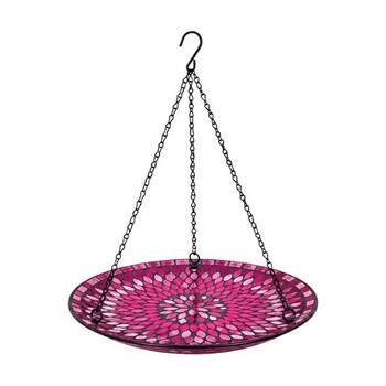 Hanging Bird Bath Mosaic Design Red Functional Garden Ornament