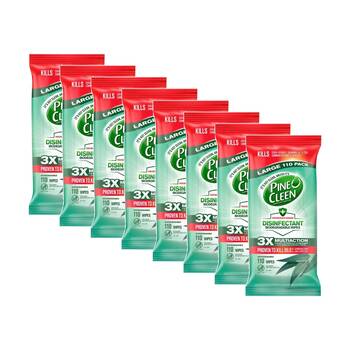 8x 110pc Pine O Cleen Pack Household Grade Disinfectant Wipes Eucalyptus Scent