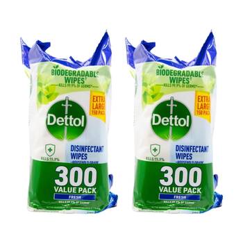 2x 300pc Dettol Fresh Biodegradable Multipurpose Disinfectant Wipes Extra-Large