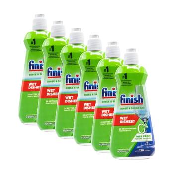 6PK Finish 0% Dishwasher Rinse & Shine Aid Liquid Unscented 400ml
