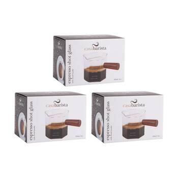 3PK Casabarista Espresso Shot Glass W/ Wooden Handle & Spout 120ml