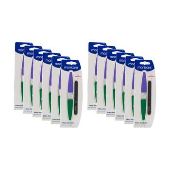 12PK Manicare 3 Step Buff & Shine Natural Buffer Nail Care Tool Multi Colour