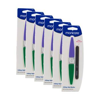 6PK Manicare 3 Step Buff & Shine Natural Buffer Nail Care Tool Multi Colour