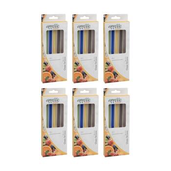 6x 4pc Appetito Borosilicate Glass Straw Set Straight 20cm Multi-Coloured