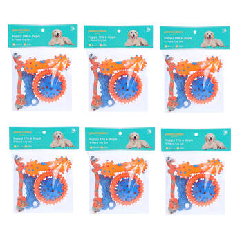 6x 5pc Paws And Claws Puppy Pack TPR Rope Toy Set Puppies/Small Dogs Multicoloured