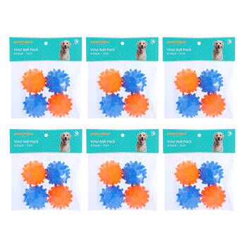 6x 4pc Paws And Claws Vinyl Ball Dog Pet Play Fetch Toy Set 7cm Assorted