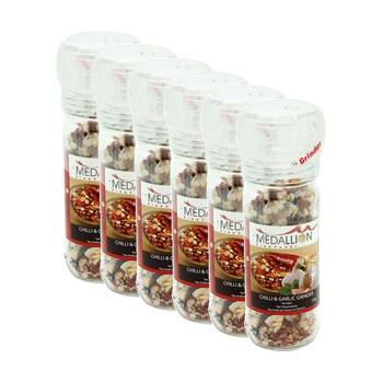6PK Medallion Chilli & Garlic Flavoured Twist Grinder Cooking Condiment 65g