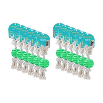 12x Paws And Claws TPR Ball & Rope Dog Pet Chew Toy 22x6x1.5cm Assorted