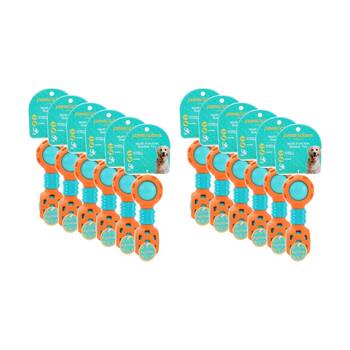 12x Paws And Claws Multi-Function Dumbell Pet Dog Chew Toy W/ Squeaky Ball Assorted