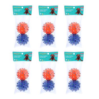 6x 2pc Paws And Claws Puppy Durable Dental Play Ball Chew/Chase/Fetch Toy Set 6.5cm
