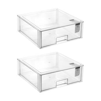 2x Boxsweden Crystal Stackable Organisation Storage Drawer 36.5x36.5x14cm 15.5L