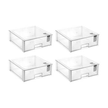 4x Boxsweden Crystal Stackable Organisation Storage Drawer 36.5x36.5x14cm 15.5L