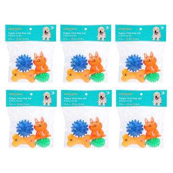 6x 4pc Paws And Claws Vinyl Play Puppy/Dog Chew/Squeaker Toy Set Multicoloured