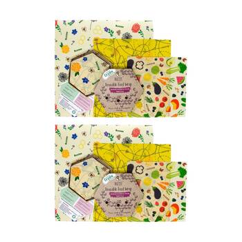 2x 3pc Buzzee Reusable Organic Beeswax Wraps Kitchen Accessory Assorted Designs