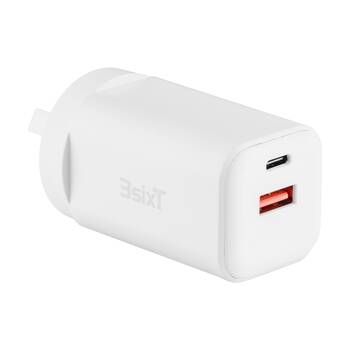 3sixT Wall Charger GaN 65W USB-C PD + 2.4A Laptop Power Supply - White