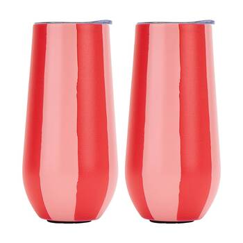 2PK Annabel Trends Sparkling Flute Double Walled Red & Pink Stripe Tumbler 175ml
