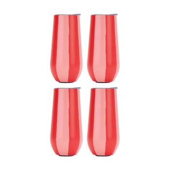 4PK Annabel Trends Sparkling Flute Double Walled Red & Pink Stripe Tumbler 175ml