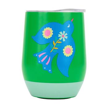 Annabel Trends Drink Tumbler Double Walled Green & Blue Fiesta Bird 350ml
