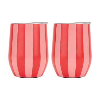 2PK Annabel Trends Drink Tumbler Double Walled Red & Pink Stripe 350ml