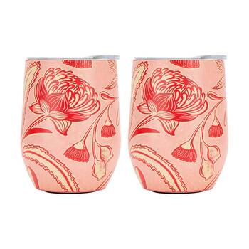 2PK Annabel Trends Drink Tumbler Double Walled Red & Pink Trailing Natives 350ml
