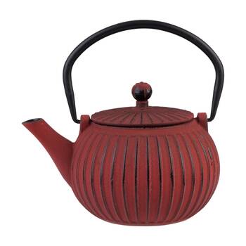 Teaology Cast Iron Teapot W/ Stainless Steel Infuser Ribbed Red/Black 500ml