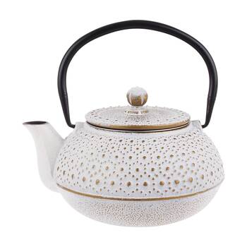 Teaology Cast Iron Teapot W/ Stainless Steel Infuser Beaded White/Gold 600ml