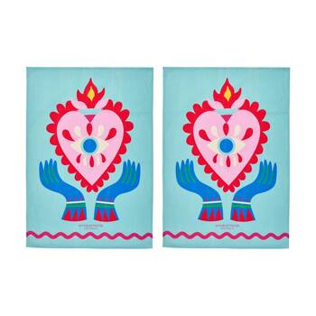 2PK Annabel Trends Kitchen Tea Towel Fiesta Heart Print 100% Cotton 70x50cm