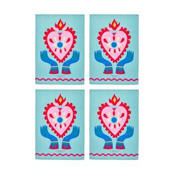 4PK Annabel Trends Kitchen Tea Towel Fiesta Heart Print 100% Cotton 70x50cm