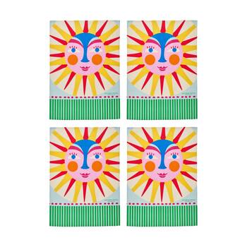 4PK Annabel Trends Kitchen Tea Towel Fiesta Sun Print 100% Cotton 70x50cm