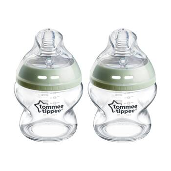 2PK Tommee Tippee Natural Start Silicone Teat Glass Baby Feeding Bottle 150ml