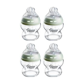 4PK Tommee Tippee Natural Start Silicone Teat Glass Baby Feeding Bottle 150ml