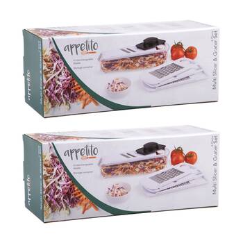 2x 6pc Appetito Multi Slicer & Grater Kitchen Tool Set W/ Safety Holder White