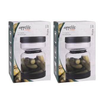 2PK Appetito Borosilicate Glass Pickle Jar W/ Built-In Drain Insert Black 1.1L