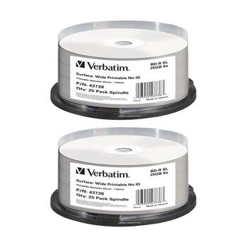 2 x 25pc VERBATIM Blu-ray Disc Recordable White Wide Inkjet Blank Discs 6x 25GB