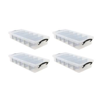 4x Boxsweden 6-Section Compartment Clear Organisation Storage Box 10L