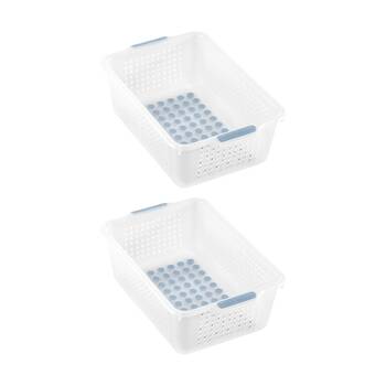 2PK Madesmart Small Plastic Storage Basket W/ Soft Grip Handles Frost Blue