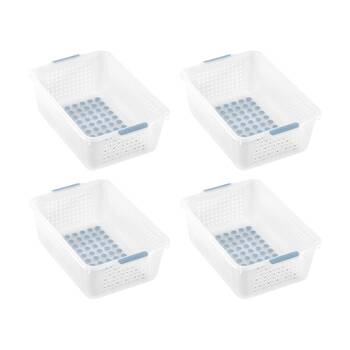 4PK Madesmart Small Plastic Storage Basket W/ Soft Grip Handles Frost Blue