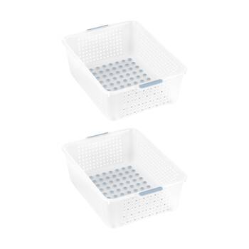 2PK Madesmart Medium Plastic Storage Basket W/ Soft Grip Handles Frost Blue
